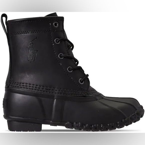 Polo by Ralph Lauren Ewan Duck Boot Black Leather Waterproof Big Boys Size 6 - Picture 1 of 8